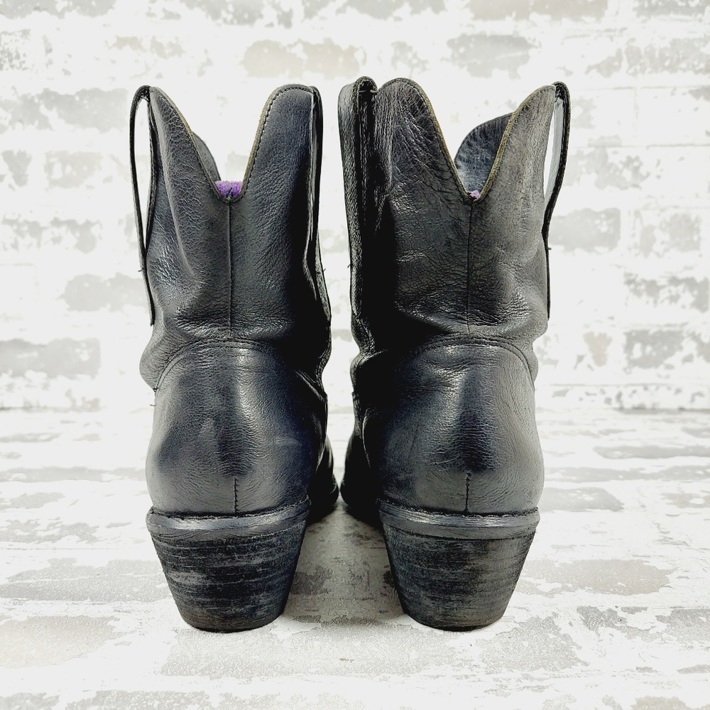 Guess Black Leather Almond Toe Block Heel Ankle Moto Boots O 553 - Picture 6 of 14